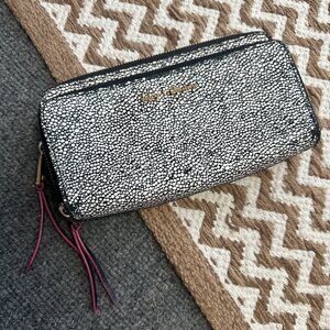 Juicy Couture Black‎ White Speckled Zip Around Cardholder Wallet Pink Interior